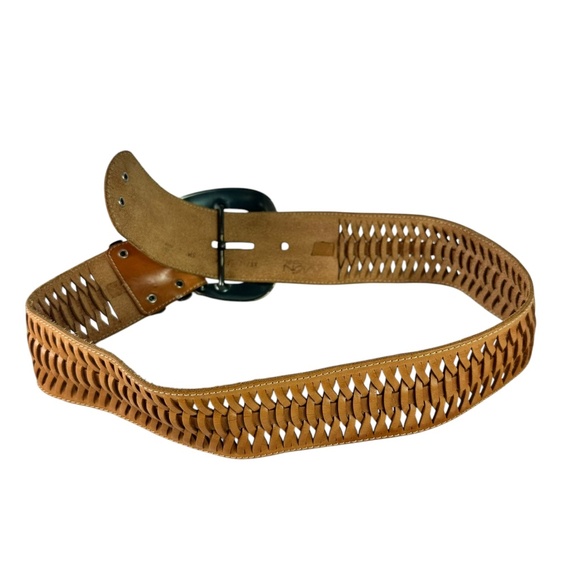 Vintage AVION Tan Boho Wide Leather Braided Belt Women\'s 28 Small